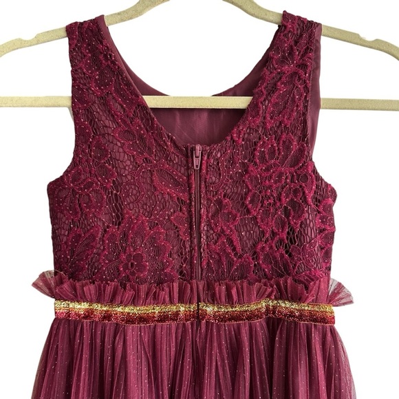 NANETTE Tulle and Lace Sparkly Burgundy Party Dress Flower Girl Princess Size 8 - Picture 6 of 14